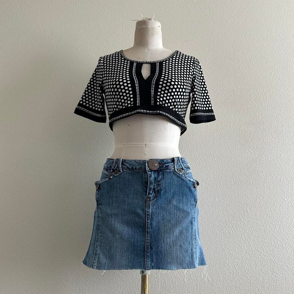 Max Studio reworked black and white polka dot keyhole crop top